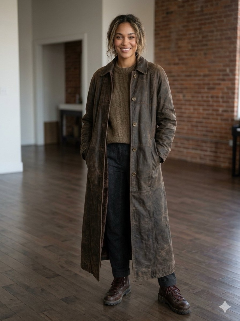 Long Brown Genuine Shearling Trench Coat - Women’s/Mens Winter Coat